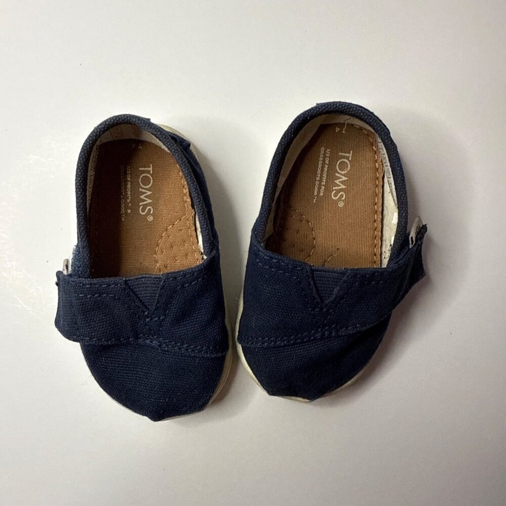 Toms Navy Blue Canvas Infant Shoes Size 4 Casual Play Slip On